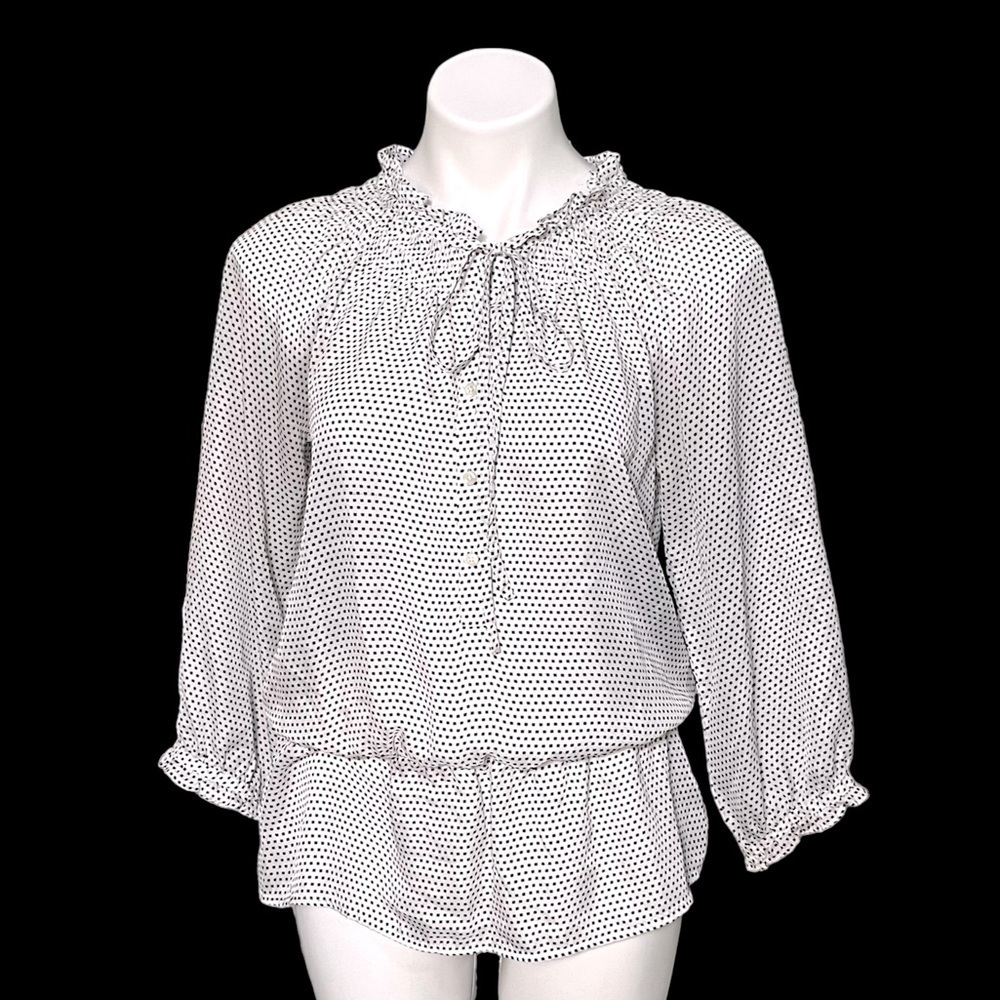Ann Taylor Loft Ruffle Trim Sheer Polka Dot Blouse Size Small White/Black